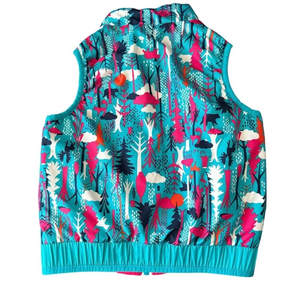 Patagonia Baby Reversible Puff-Ball Vest Teal Pink Forest Print Epic Blue Size 2